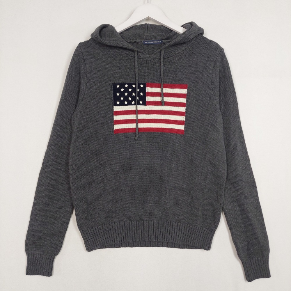Brandy Melville Grey American Flag Knit Hoodie Sweater MNJ247H One Size